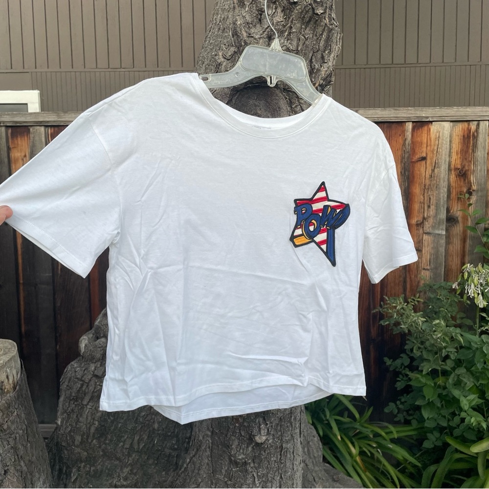NWOT Zara Tshirt patch “Pow” pocket size S
